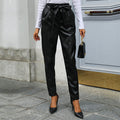 Women's Elegant Faux Leather Pants with Chic Waistband