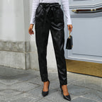 Women's Elegant Faux Leather Pants with Chic Waistband