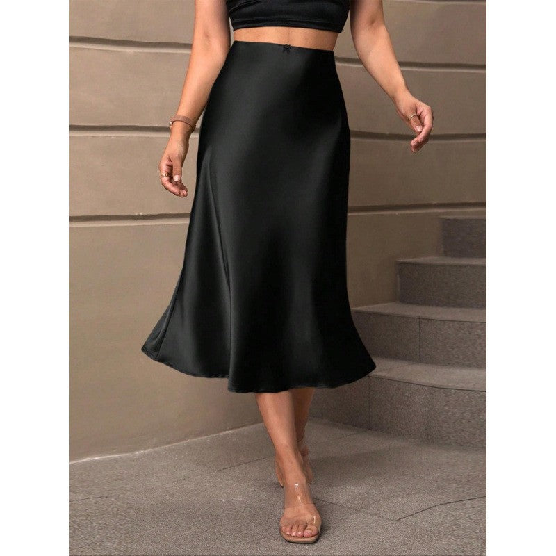 Women's A-Line Skirt in Shiny Satin with High Waist