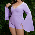 Women's Elegant Playsuit with Wide Sleeves and Deep V-Neck