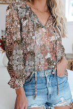 Women's Blouse with Floral Pattern and Loose Sleeves