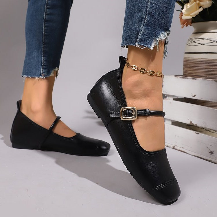 Women's Ballet Flats with Ankle Strap and Buckle