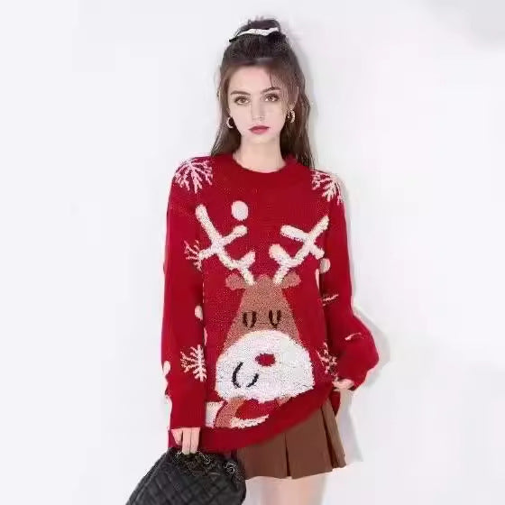 Women's Festive Reindeer and Snowflake Knit Sweater