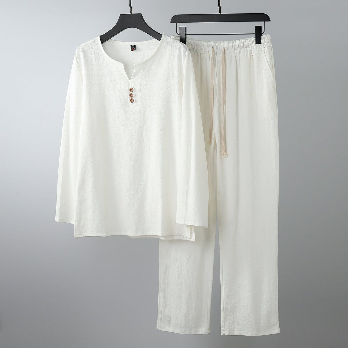 Women's Comfortable Cotton Loungewear Set with Henley Neckline and Drawstring Pants