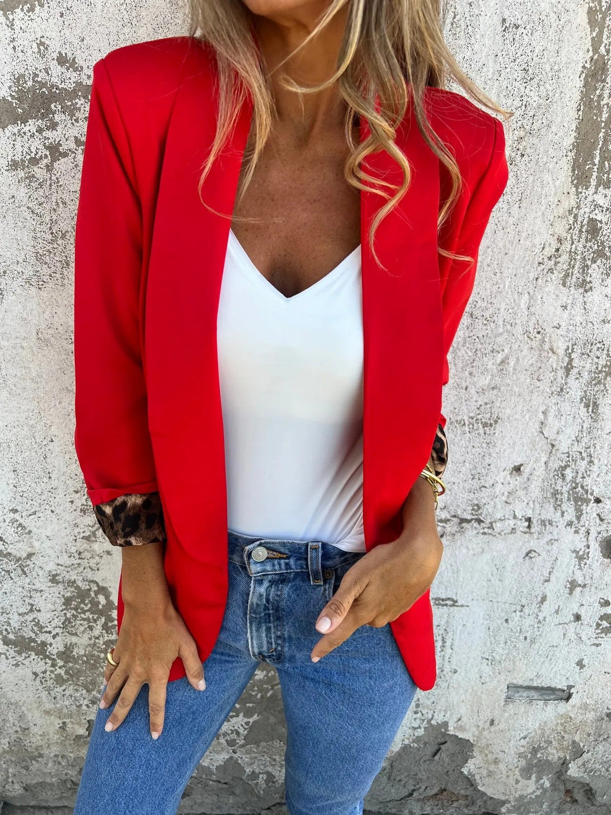 Elegant Blazer with Animal Print on Sleeves