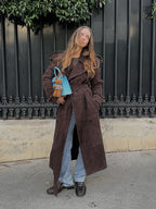 Women's Suede Trench Coat with Wide Collar