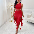 Women's Midi Skirt with High Slit and Asymmetrical Hem