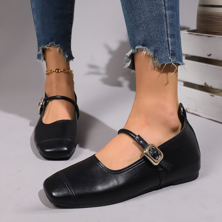 Women's Ballet Flats with Ankle Strap and Buckle