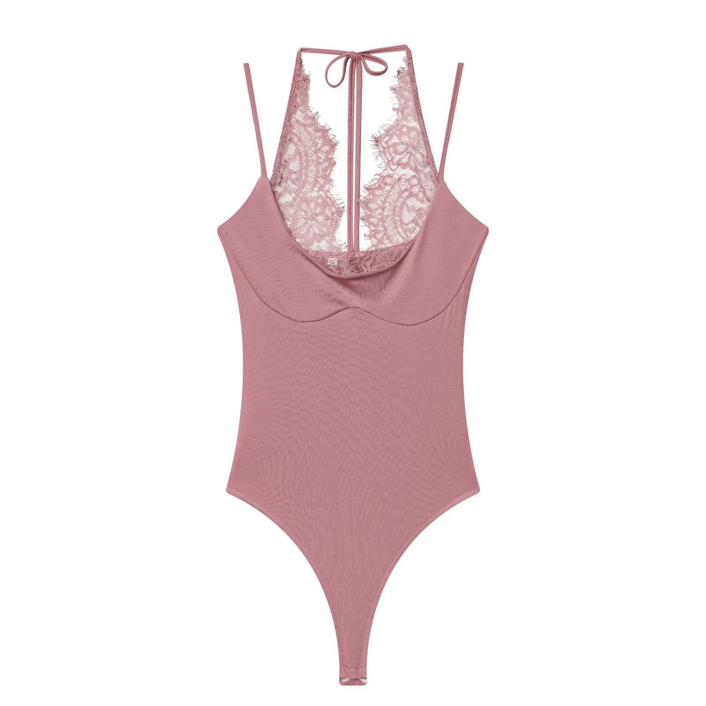 Women's Bodysuit with Delicate Lace Insert and Adjustable Straps