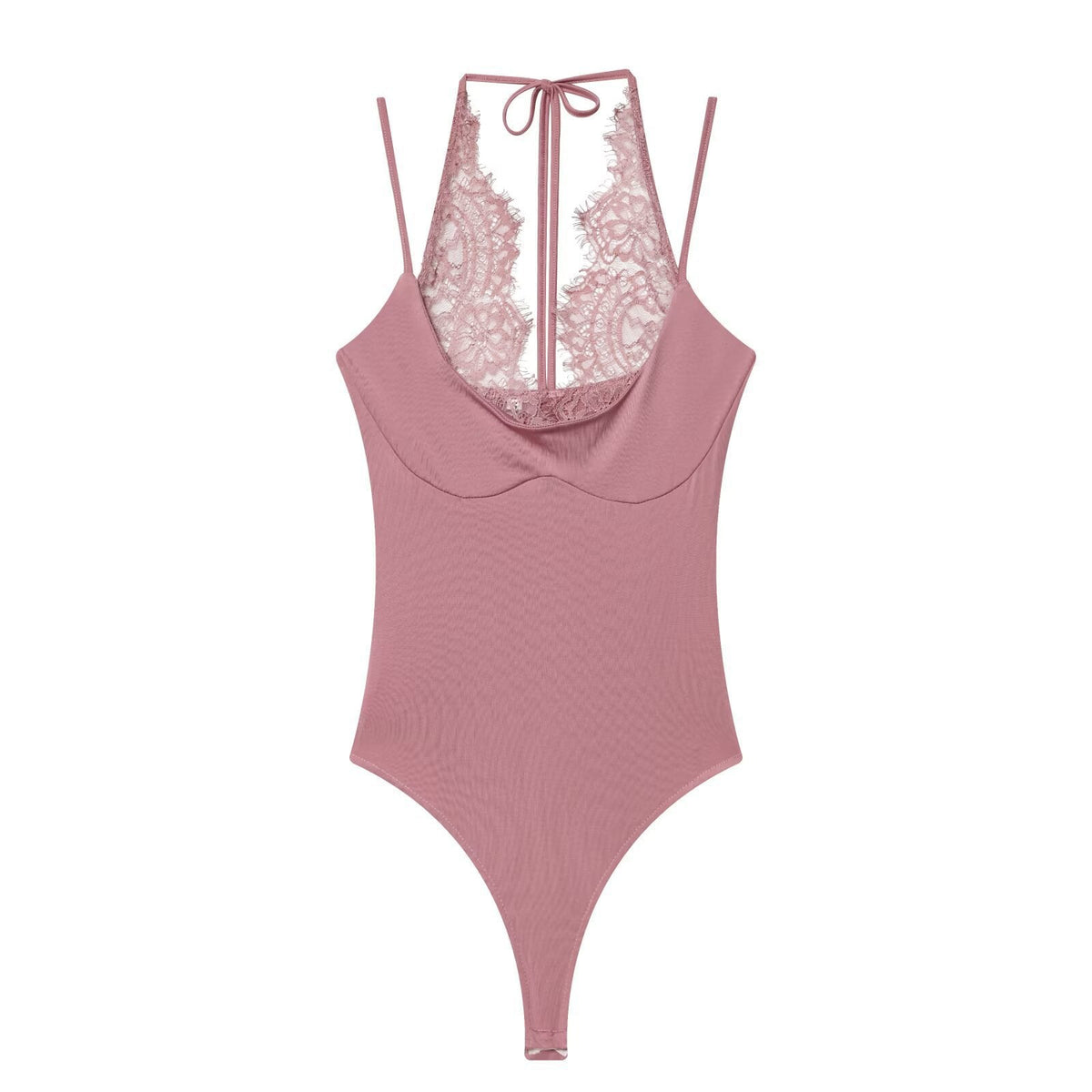 Women's Bodysuit with Delicate Lace Insert and Adjustable Straps