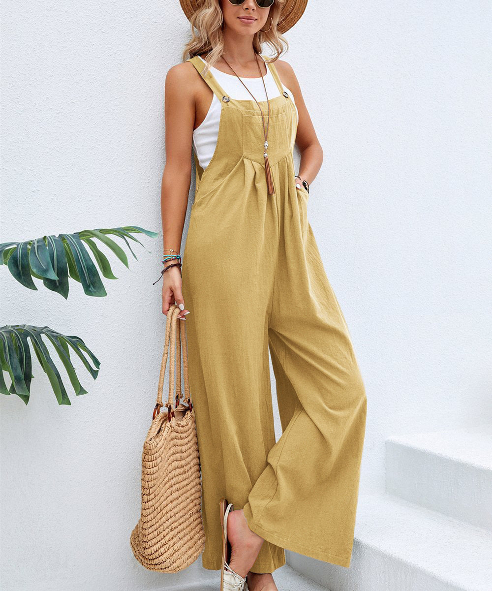Women's Casual Wide-Leg Jumpsuit with Adjustable Straps
