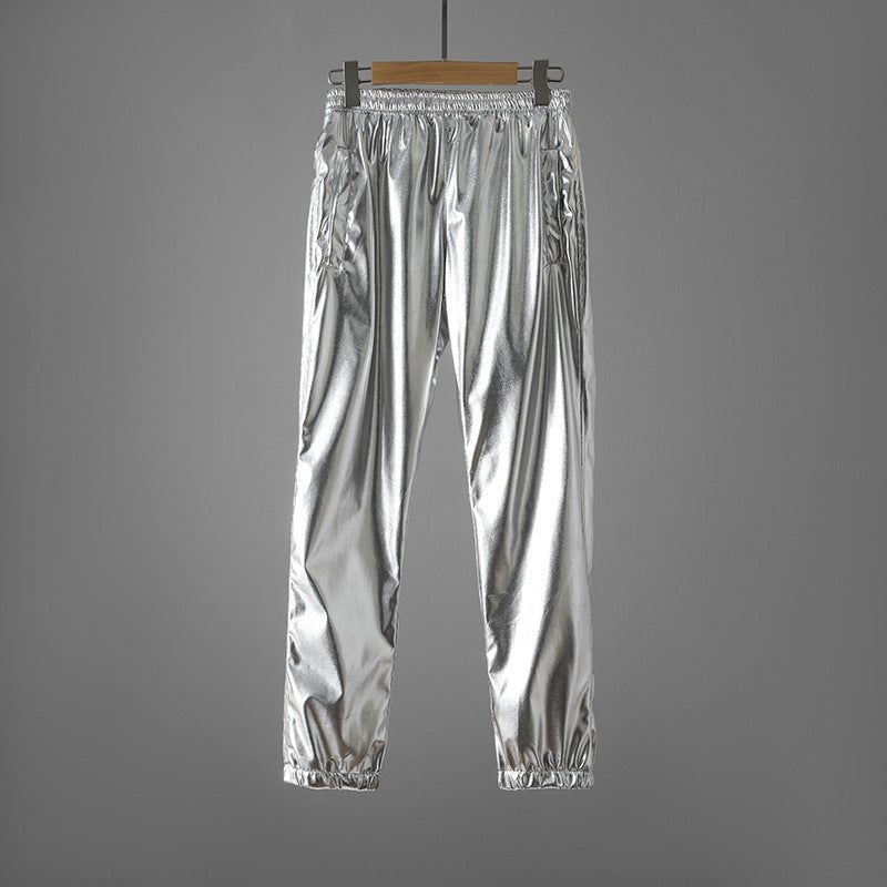 Women's Shiny Fitness Pants with Elastic Waistband and Side Pockets