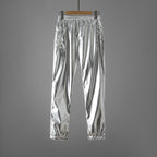 Women's Shiny Fitness Pants with Elastic Waistband and Side Pockets