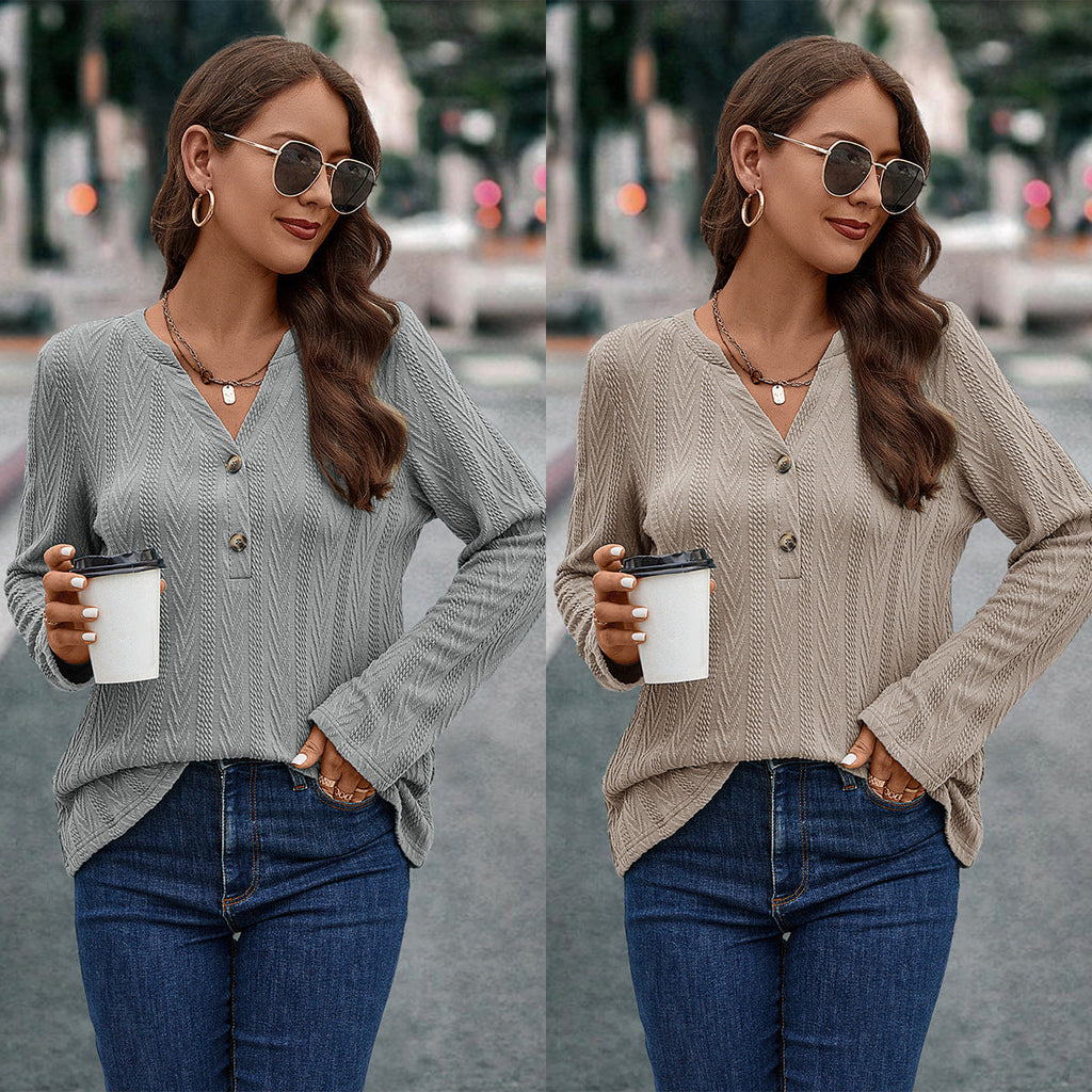 Women's Long-Sleeve Blouse with Textured Pattern