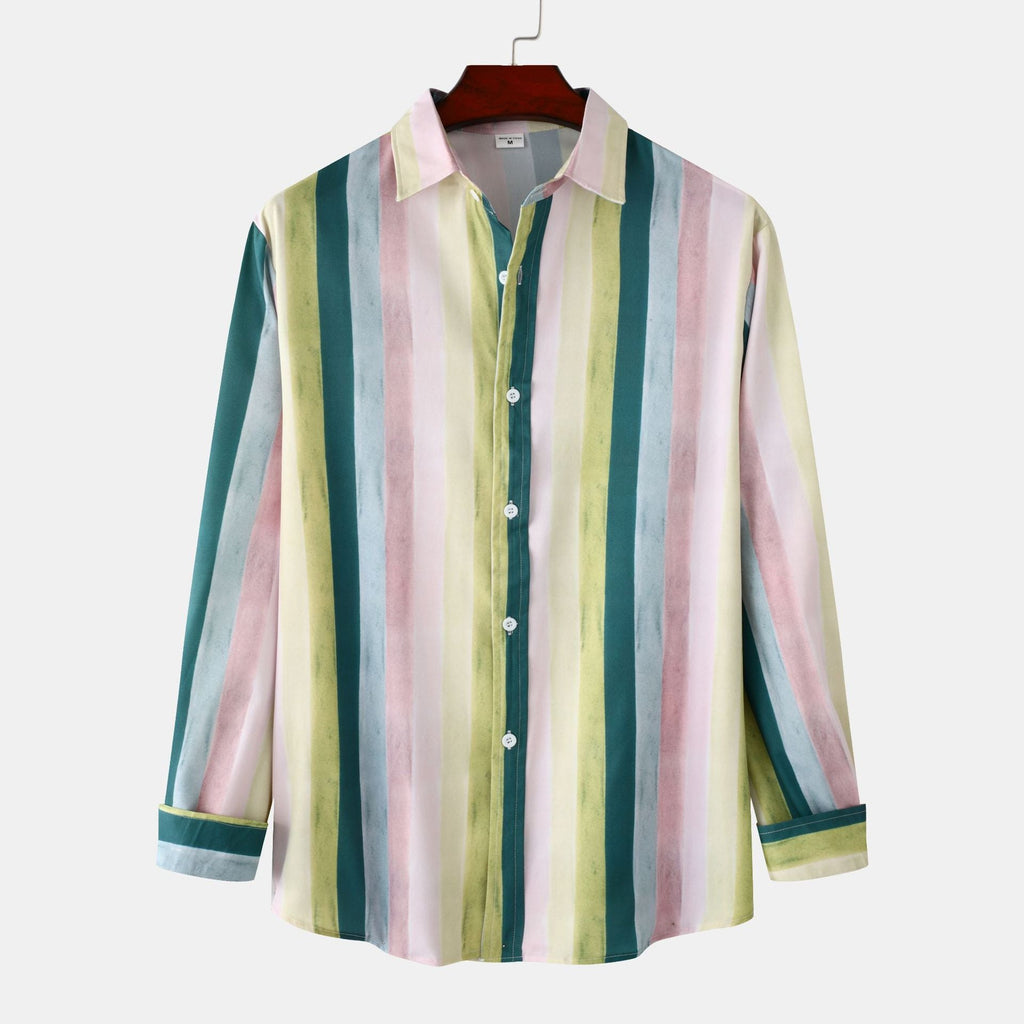 Women's Long-Sleeve Shirt with Colorful Stripe Pattern and Modern Cut