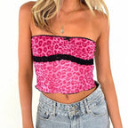 Women's Bandeau Top with Leopard Print and Lace Trim