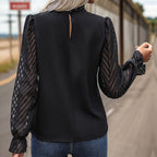 Women's Blouse with Elegant Sheer Sleeves and Button Details