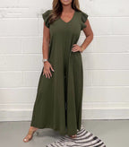 Women's Casual Jumpsuit with Flowing Cut and V-Neck