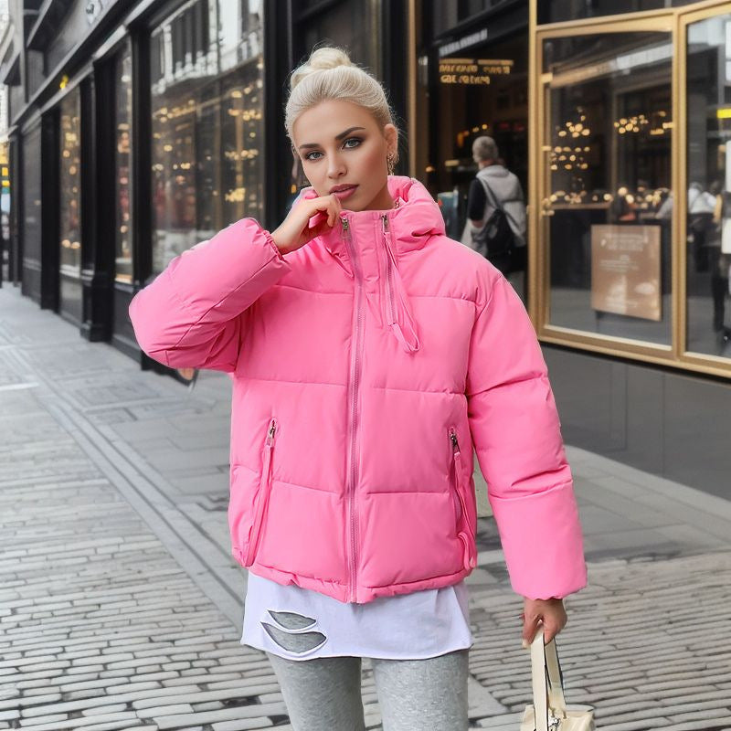 Women's Fashionable Puffer Jacket with Adjustable Hood and Thick Insulation