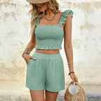 Women's Cozy Ruffled Top and Shorts Set