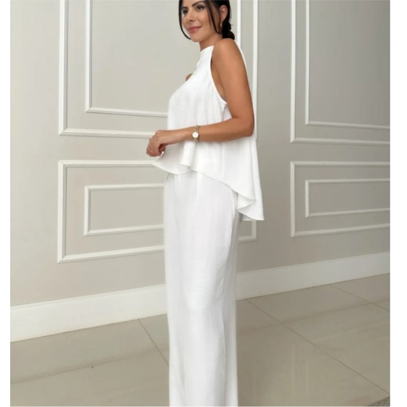 Women's Elegant Set with Casual Top and High-Waisted Pants