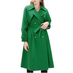 Women's Lined Trench Coat with Large Lapel and Waist Belt