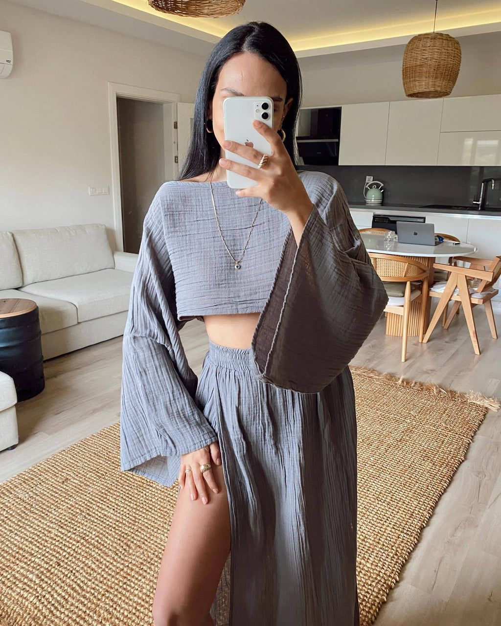 Women's Casual Two-Piece Set with Cropped Top and Maxi Skirt