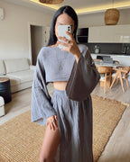 Women's Casual Two-Piece Set with Cropped Top and Maxi Skirt