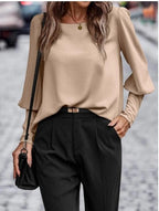 Women's Elegant Blouse with Puff Sleeve Details and Textured Fabric