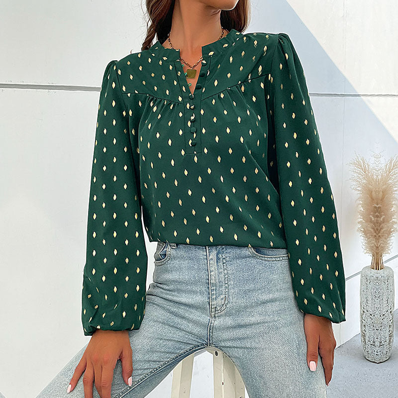 Women's Blouse with Fine Print and Button Details