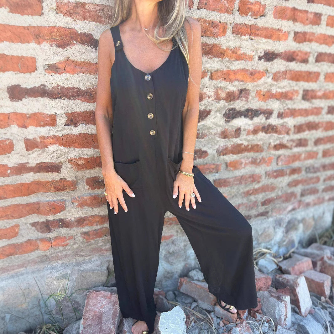 Casual Jumpsuit with Button Details and Side Pockets