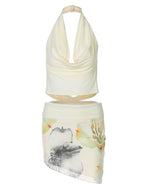 Women's Floral Dress with Elegant Top and Asymmetrical Skirt