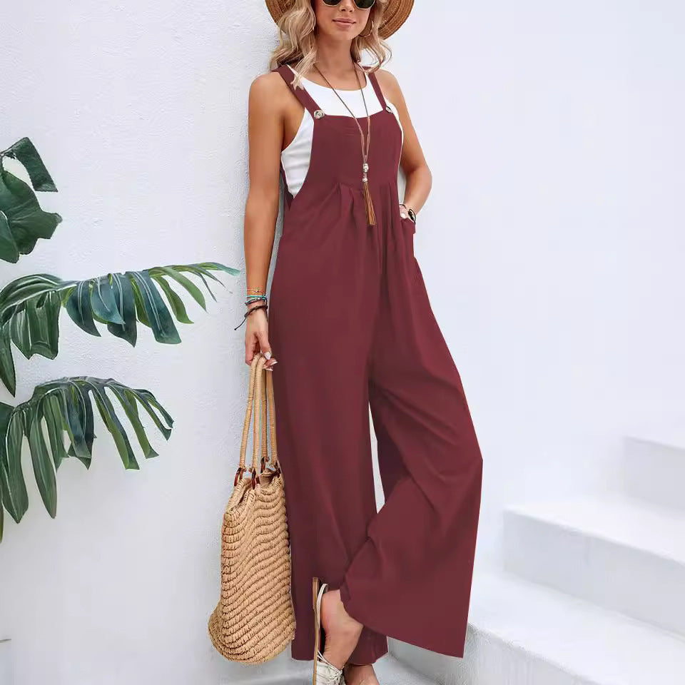 Women's Casual Wide-Leg Jumpsuit with Fashionable Straps