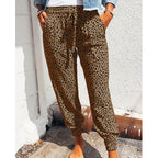 Women's Elegant Casual Trousers with Elastic Waist and Animal Print