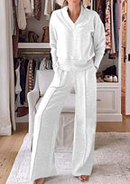 Women's Trendy Leisure Set with Wide Cut and Deep V-Neck