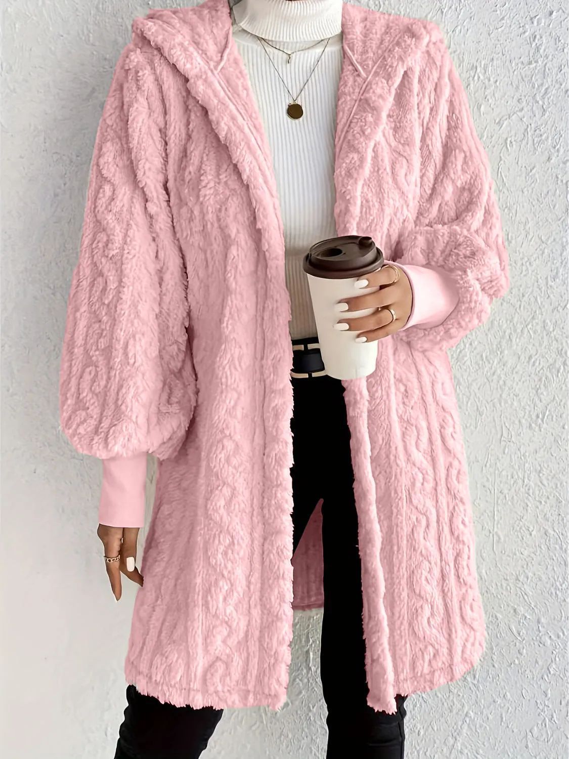 Women's Fluffy Oversized Cardigan with Hood and Pockets