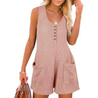 Women's Casual Knit Jumpsuit with Practical Pockets and Button Details