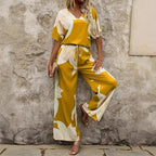 Women's Airy Floral Print Pantsuit with Elastic Waistband