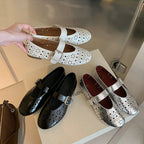 Women's Ballet Flats with Floral Cut-Outs and Adjustable Strap