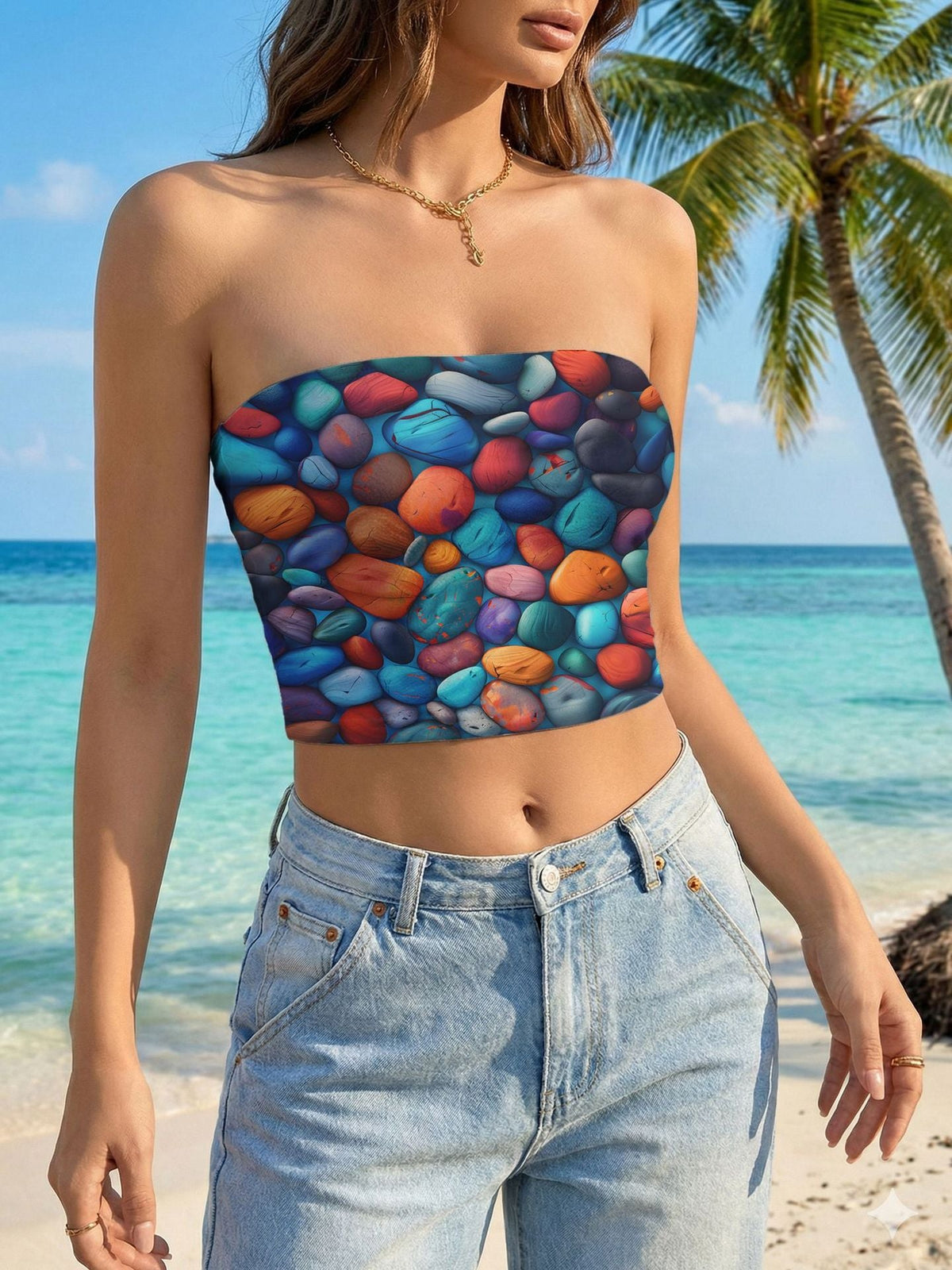 Women's Bandeau Top with Vibrant Floral Design