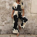 Women's Airy Two-Piece Set with Floral Design and Wide Cut