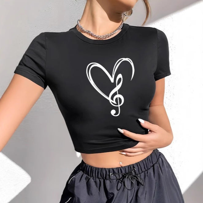 Women's Crop T-Shirt with Creative Lettering and Figure-Hugging Cut
