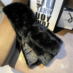 Women's Elegant Faux Fur Jacket with Voluminous Collar and Shawl Collar