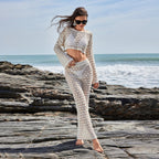 Women's Crochet Set with Crop Top and Maxi Skirt