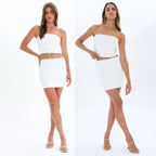 Women's Elastic Crop Top and Mini Skirt Set