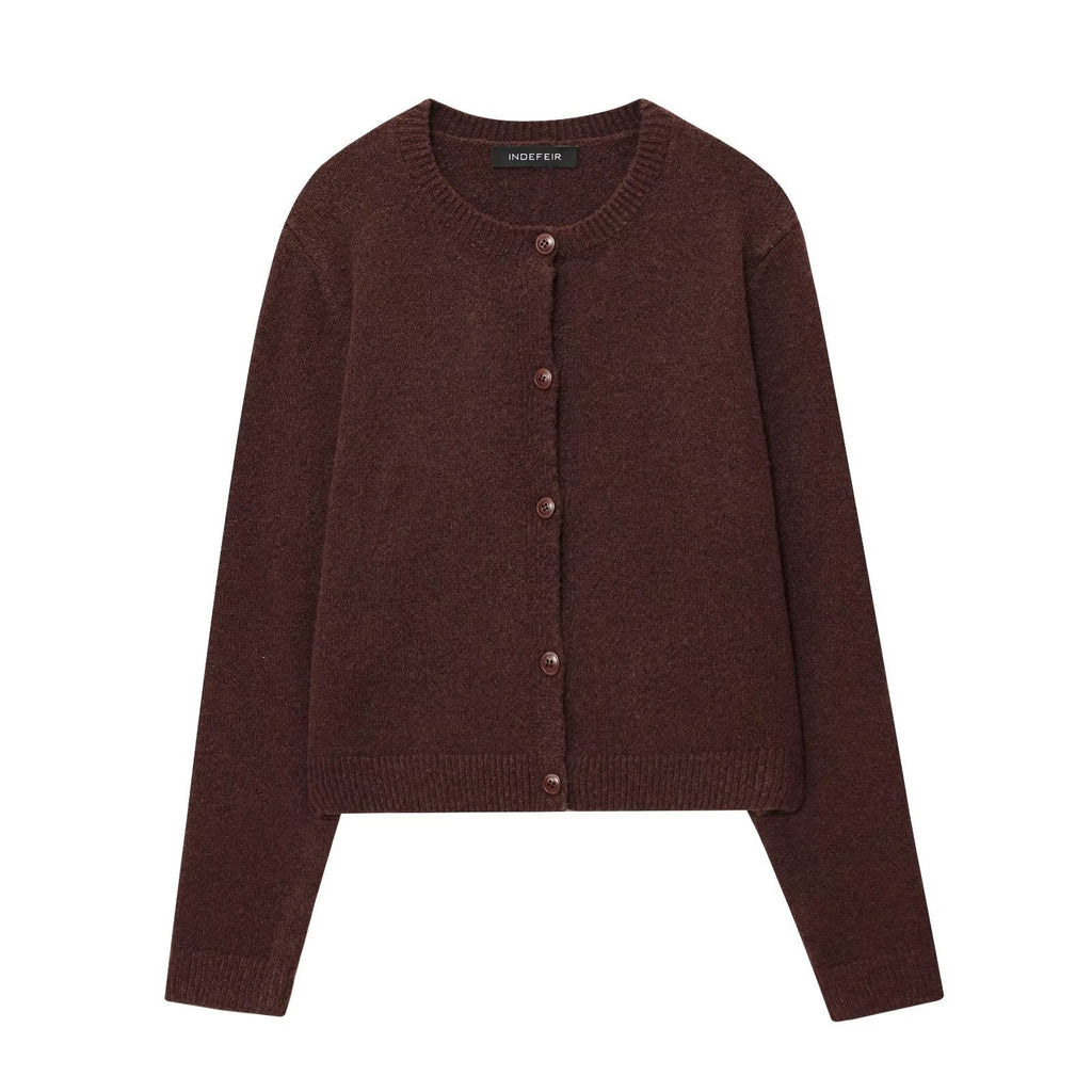 Elegant Women's Cardigan with Button Closure and Round Neckline