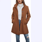 Elegant Wool Coat with High Collar and Practical Pockets