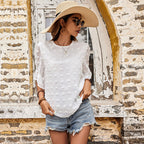 Women's Blouse with Elegant Puff Sleeves and Texture Details
