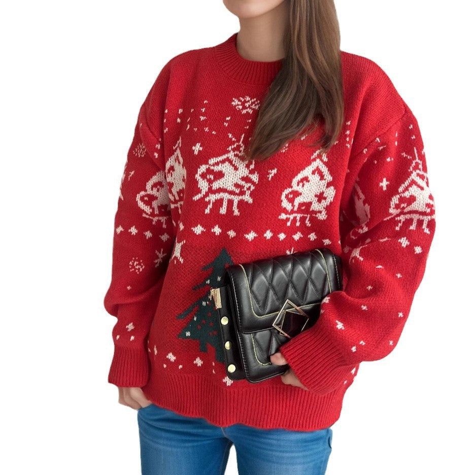 Women's Knit Christmas Sweater with Festive Motifs