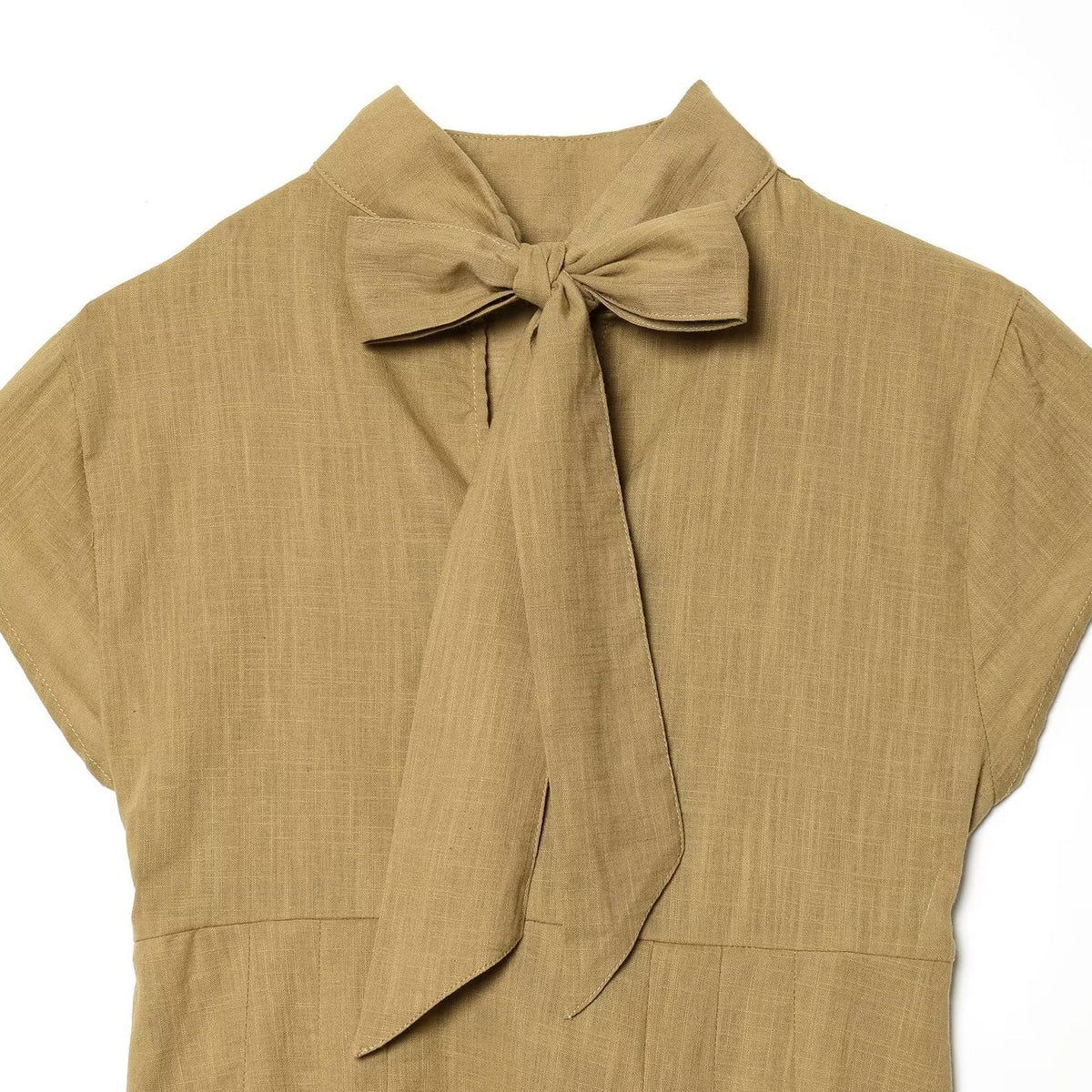 Women's Blouse with Elegant Stand-Up Collar and Pleated Details